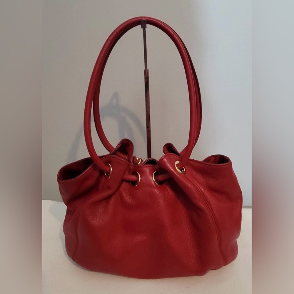 MICHAEL Michael Kors East West Ring Red Pebbled Leather Tote Shoulder Bag - Picture 3 of 16
